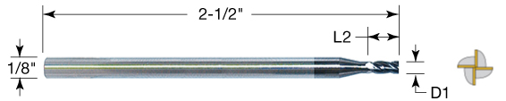 Micro 100 End Mill ARM-250-5X ARM 3/4 Length of Cut 1/4 Milling Dia Number of Flutes: 5 AlTiN 