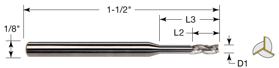 0.047 Diameter Richards Micro Tool 888X-RL3-.047 Stub End Mill 0.141 Reach Length 0.071 Flute Length 3 Flute Square End Carbide